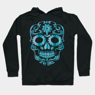 BLUE DAY OF THE DEAD SUGAR SKULL HEAD SKELETON Hoodie